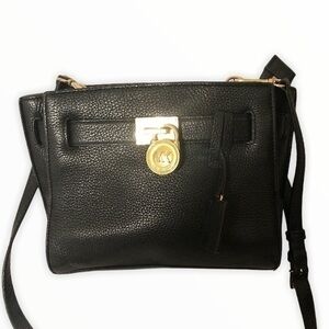 MICHAEL KORS small black leather Hamilton lock bag
